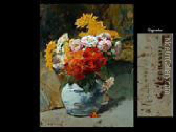 Blumenstrauss In Vase Oil Painting - Georges Jeannin
