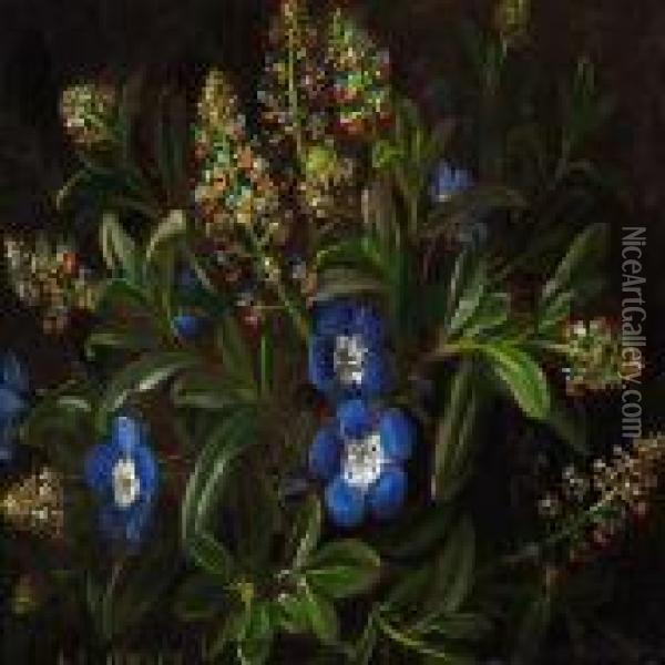 Flowers In The Forest Floor Oil Painting - I.L. Jensen
