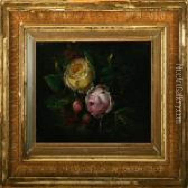 Yellow And Pink Roses Oil Painting - I.L. Jensen