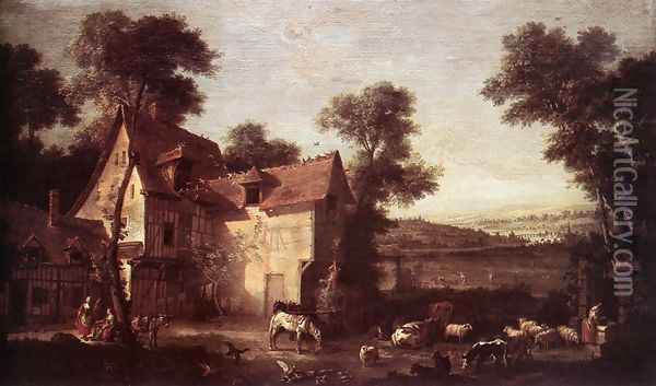 Farmhouse 1750 Oil Painting - Jean-Baptiste Oudry