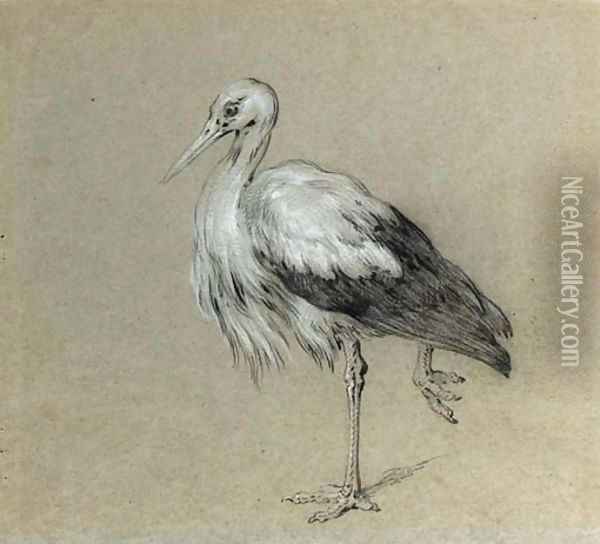 A stork standing on one leg Oil Painting - Jean-Baptiste Oudry