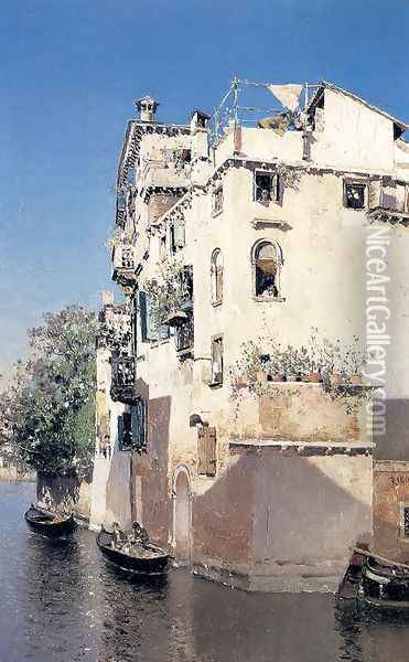 A Venetian Canal Scene Oil Painting - Martin Rico y Ortega