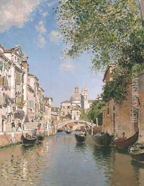Gondolas on a Canal, Venice Oil Painting - Martin Rico y Ortega