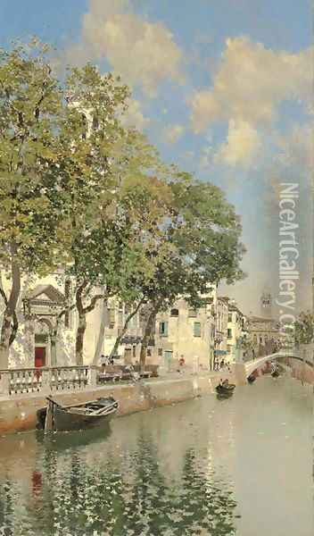 Gondolas on a Canal, Venice 2 Oil Painting - Martin Rico y Ortega