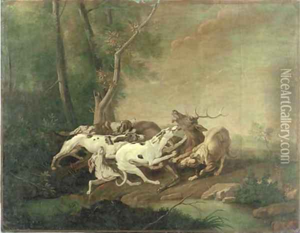 Hounds attacking a stag Oil Painting - Jean-Baptiste Oudry
