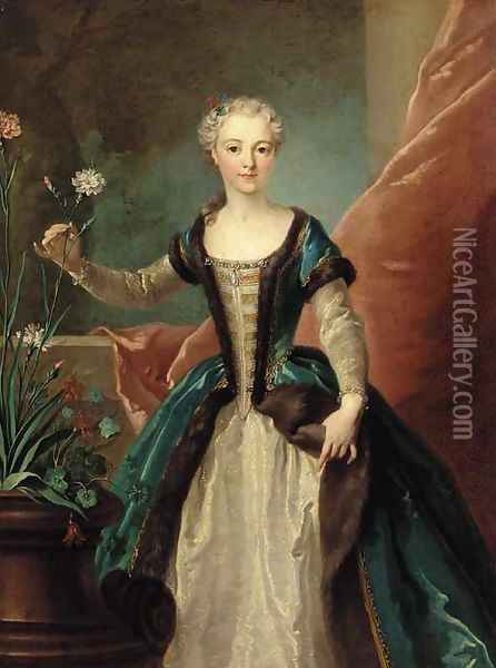 Portrait of a young lady Oil Painting - Jean-Baptiste Oudry