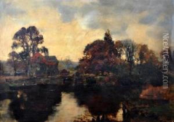 Stonebridge And Farmhouse Oil Painting - Henry John Yeend King