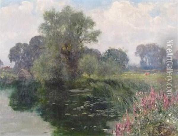 A River Landscape Oil Painting - Henry John Yeend King