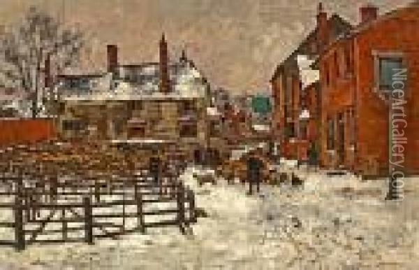 A Village In The Snow Oil Painting - Henry John Yeend King