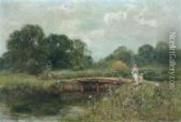 Across The Footbridge Oil Painting - Henry John Yeend King