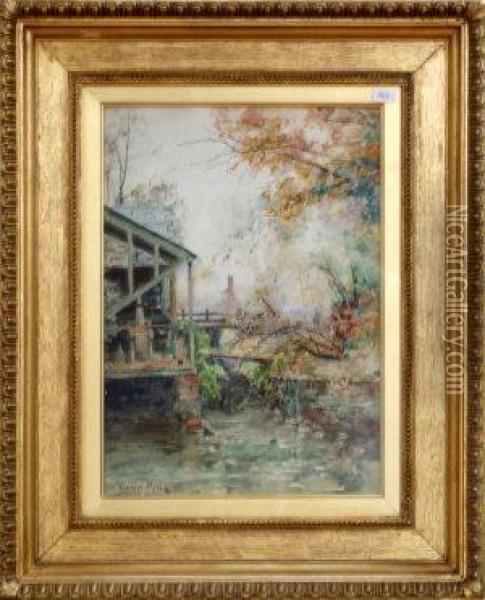 A Mill Race In Autumn Oil Painting - Henry John Yeend King
