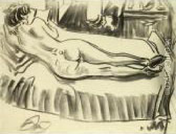 Property From A Private German Collection
 

 
 
 

 
 Liegender Ruckenakt Auf Sofa (reclining Nude From Behind, On A Sofa) Oil Painting - Ernst Ludwig Kirchner