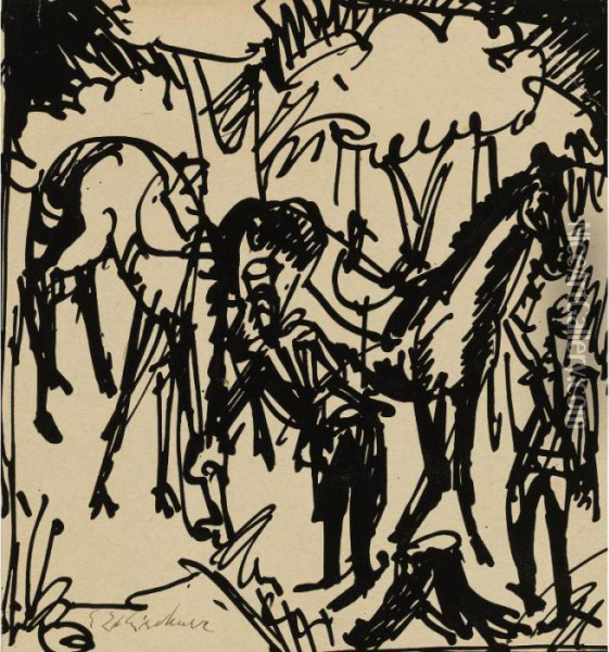 Federzeichnung (ink Drawing) Oil Painting - Ernst Ludwig Kirchner