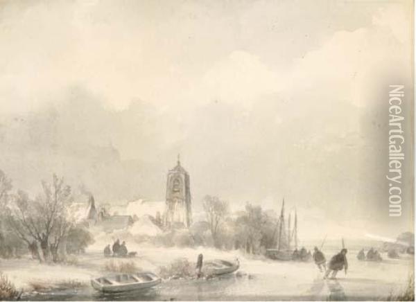 A Polder Landscape In Winter Oil Painting - Lodewijk Johannes Kleijn