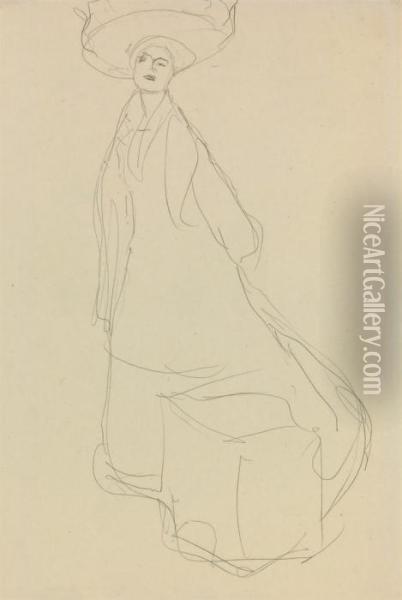 Stehende Dame Mit Grossem Hut Oil Painting - Gustav Klimt