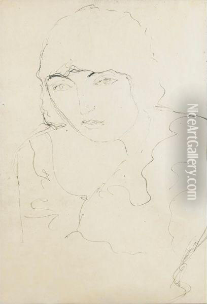 Brustbild Im Dreiviertelprofil Bach Links Oil Painting - Gustav Klimt
