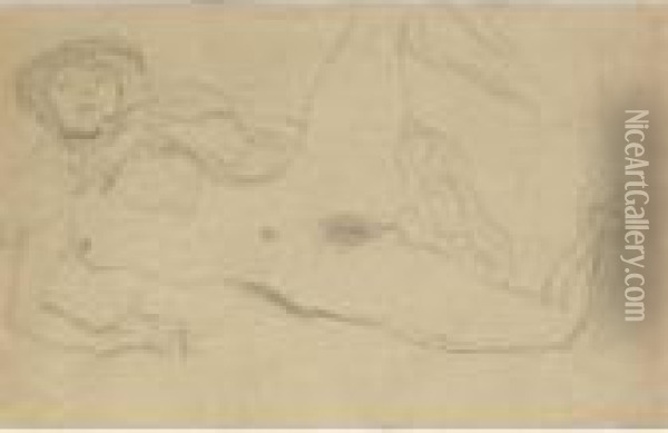 Halbakt Mit Gespreizten Beinen (half Nude With Legs Spread) Oil Painting - Gustav Klimt