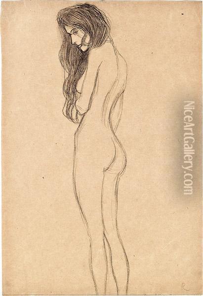 Stehender Frauenakt Im Profil Nach Links Oil Painting - Gustav Klimt