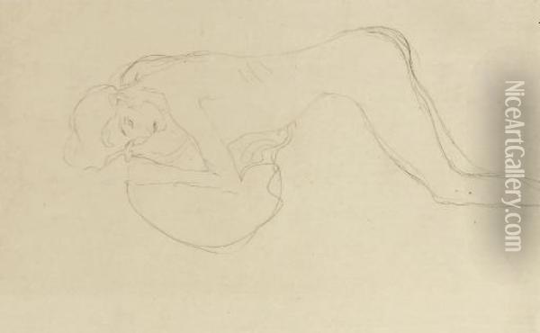 Aufgestutzt Kniender Akt Nach Links Oil Painting - Gustav Klimt