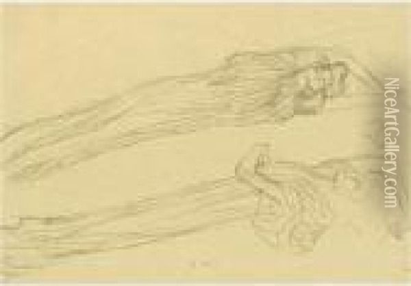 Property From A Private European Collection
 

 
 
 

 
 Zwei Studien Einer Nach Rechts Schwebenden Gewandfigur (two Studies Of A Floating Draped Figure To The Right) Oil Painting - Gustav Klimt