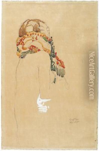 Nudo Femminile A Mezza Figura Con Sciarpa Oil Painting - Gustav Klimt