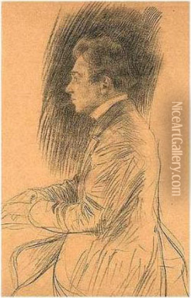 Klavier Spielender Mann Nach Links (portrait Of A Pianist Facing Left) Oil Painting - Gustav Klimt