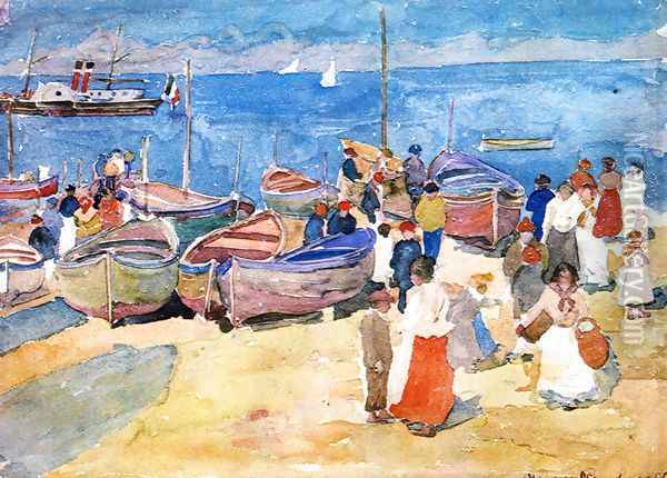 At The Shore (Capri) Oil Painting - Maurice Brazil Prendergast