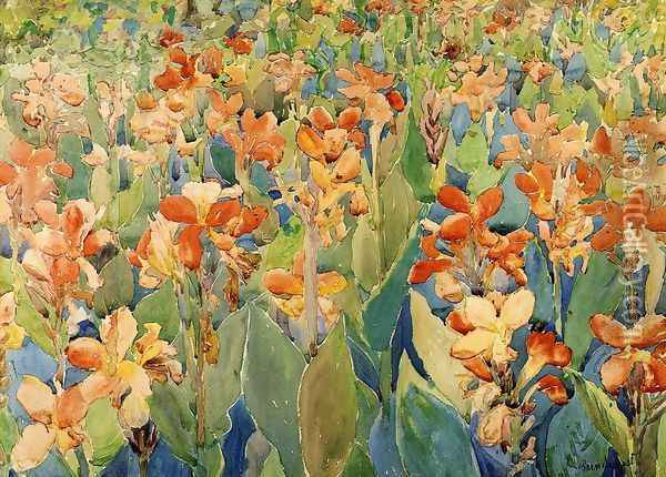 Bed of Flowers (also known as Cannas or The Garden) Oil Painting - Maurice Brazil Prendergast
