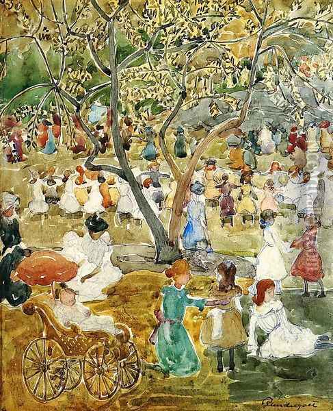 May Party (also known as May Day, Central Park) Oil Painting - Maurice Brazil Prendergast
