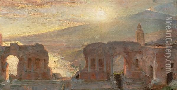 A View Of The Antique Theatre In Taormina Oil Painting - Peder Severin Kroyer