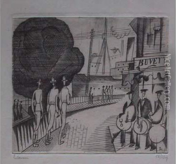 L'entree Du Port / Approaching The Harbour. 1917-1919 Oil Painting - Jean Emile Laboureur