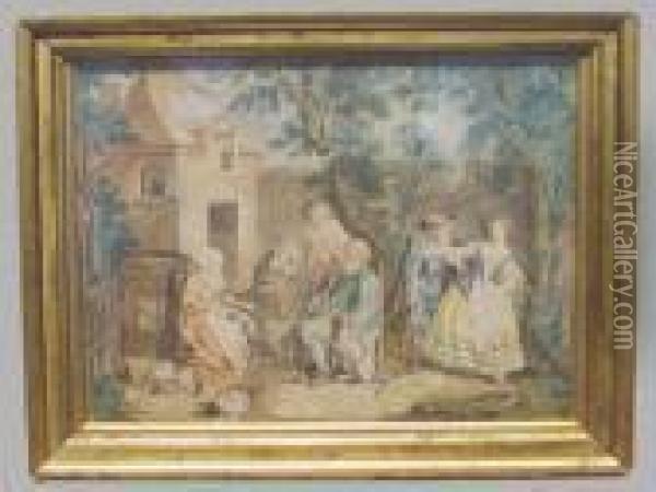 Initialed Indistinctly In Pencil (lr) Oil Painting - Nicolas Lancret