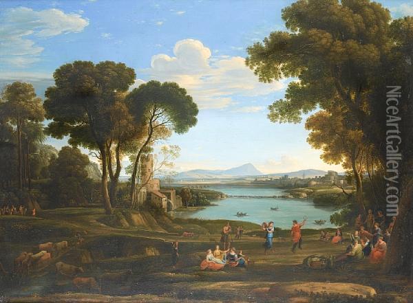 An Italianate Landscape With The Marriage Ofisaac And Rebecca Oil Painting - Claude Lorrain (Gellee)