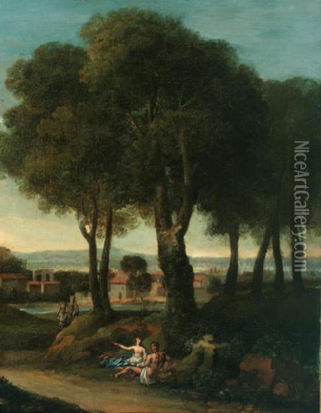 Reclining Figures In A Classical Landscape Oil Painting - Claude Lorrain (Gellee)