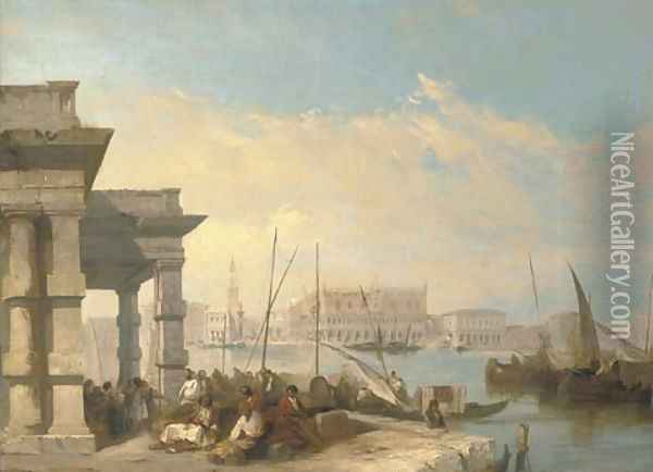 View of the Piazetta from the Dogana, Venice Oil Painting - Edward Pritchett