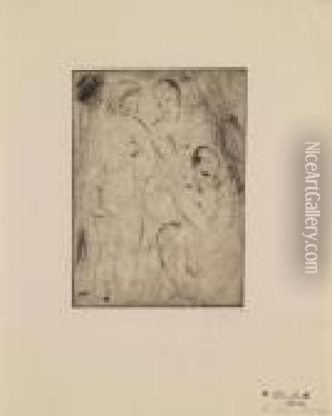 Drei Frauen, Zwei Stehend, Eine Kniend Oil Painting - Wilhelm Lehmbruck