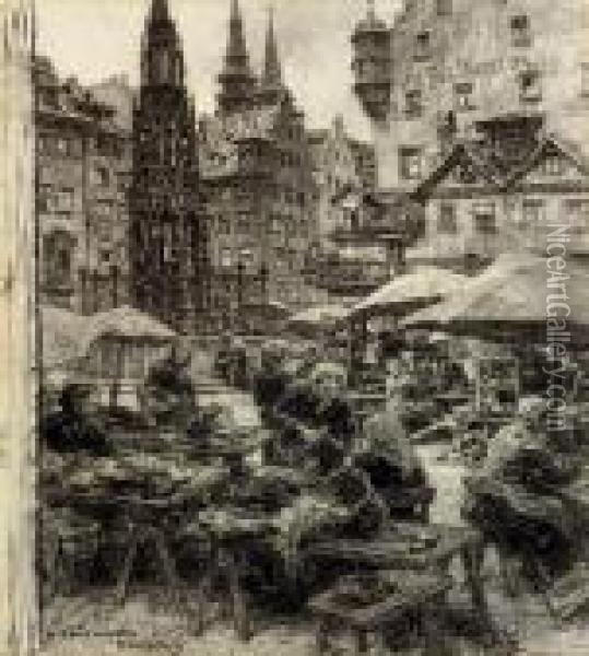 The Market At Nuremberg Oil Painting - Leon Augustin Lhermitte