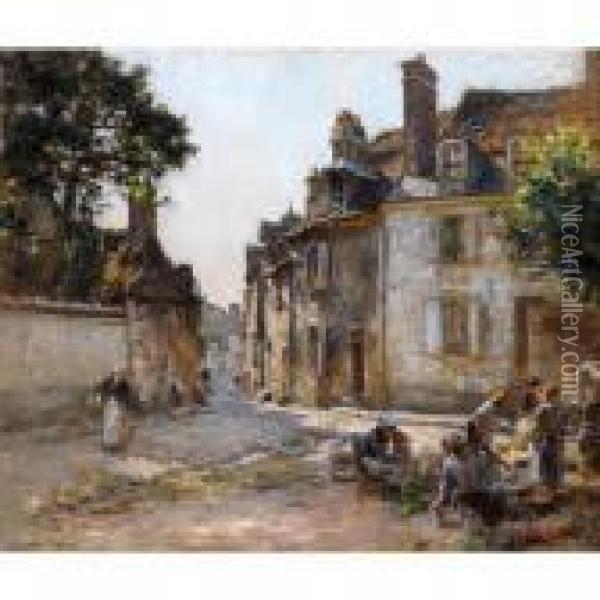  Scene De Marche Dans Une Rue Pavee  Oil Painting - Leon Augustin Lhermitte