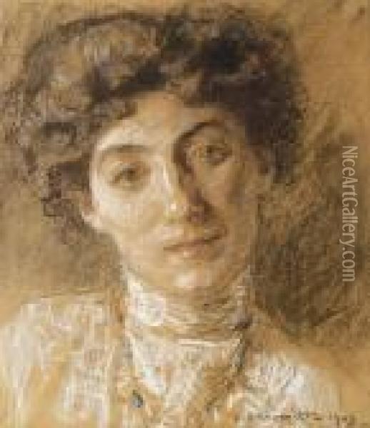 Portrait De Madame Jean Lhermitte, Nee Lucie Megret Oil Painting - Leon Augustin Lhermitte