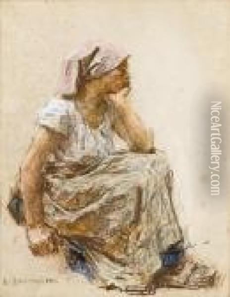 Femme Assise Oil Painting - Leon Augustin Lhermitte