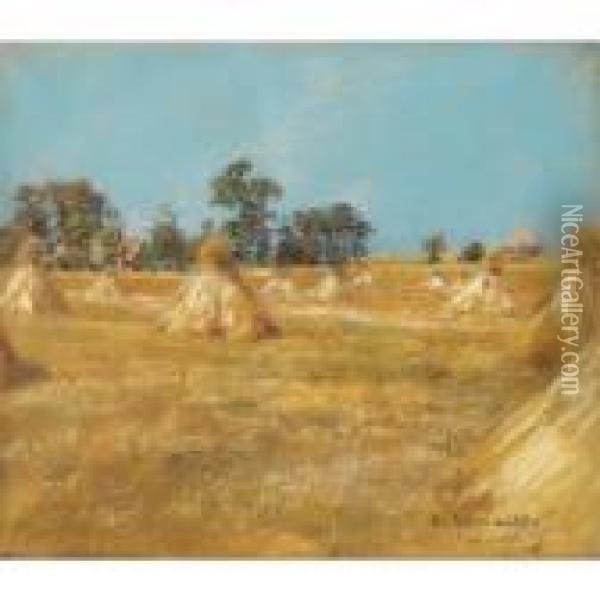 Les Meules [, The Haystacks, Pastel On Paper, Signed] Oil Painting - Leon Augustin Lhermitte