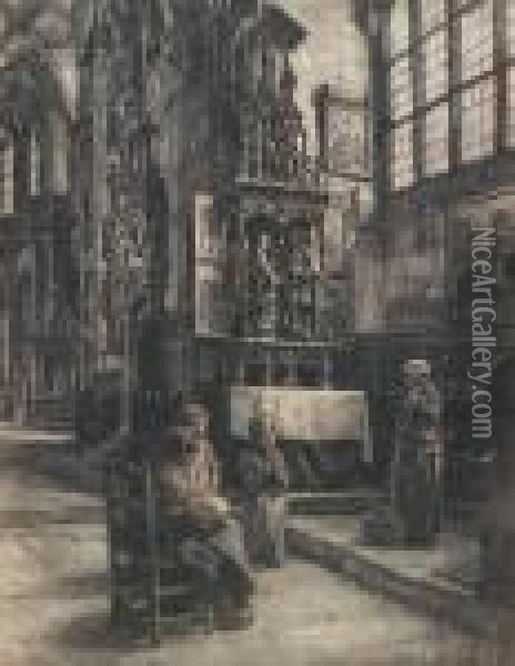 Interieur De L'eglise De Nuremberg Oil Painting - Leon Augustin Lhermitte