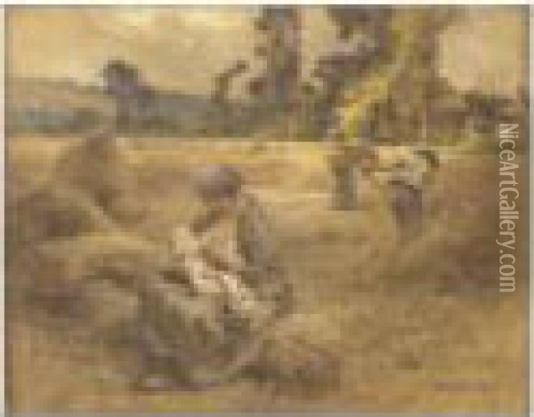 [leon - Augustin Lhermitte, 
Harvest, Mother Nursing, Pastel On Beige Paper, Signed; Old Number No. 
6823 And A Stamp Of The Gallery Gerard Freres] Oil Painting - Leon Augustin Lhermitte