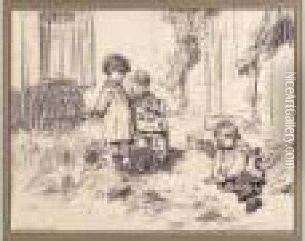 Trois Enfants Jouant Aux Billes Oil Painting - Leon Augustin Lhermitte