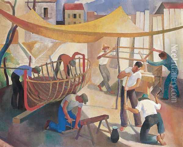 Workers 1930 Oil Painting - Karoly Patko