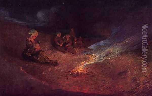 Le Pouldu, Woman Breast Feeding on a Dune Oil Painting - Ferdinand Loyen Du Puigaudeau