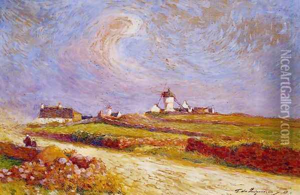 Countryside with Windmill, near Batz Oil Painting - Ferdinand Loyen Du Puigaudeau