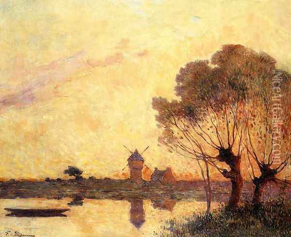Sunset over La Briere Oil Painting - Ferdinand Loyen Du Puigaudeau