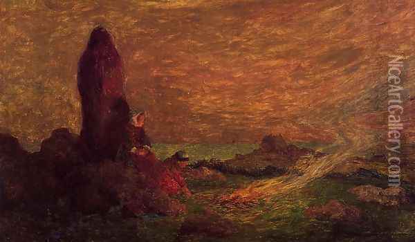 Le Croisic, Girls at the Foot of a Standing Stone Oil Painting - Ferdinand Loyen Du Puigaudeau