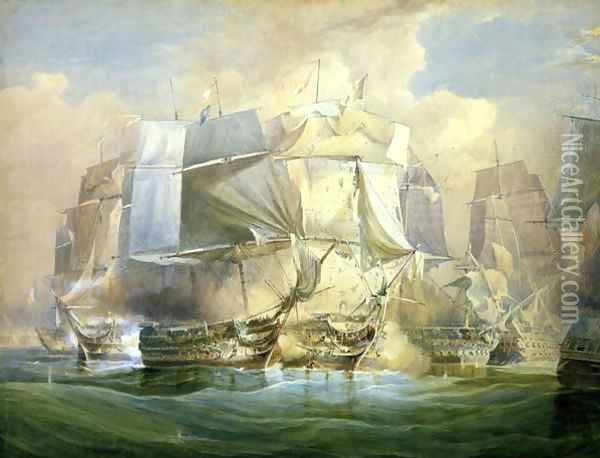 The Battle of Trafalgar the Beginning of the Action 21st October 1805 Oil Painting - Ferdinand Loyen Du Puigaudeau